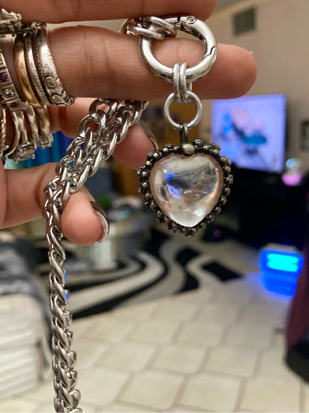 Genuine clear crystal quartz heart on cuban chain choker silver necklace - Picture 11 of 14